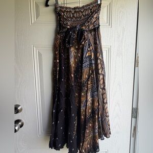 Happy Trunks L/XL Women's Bohemian Festival Black & Orange Printed Maxi Skirt